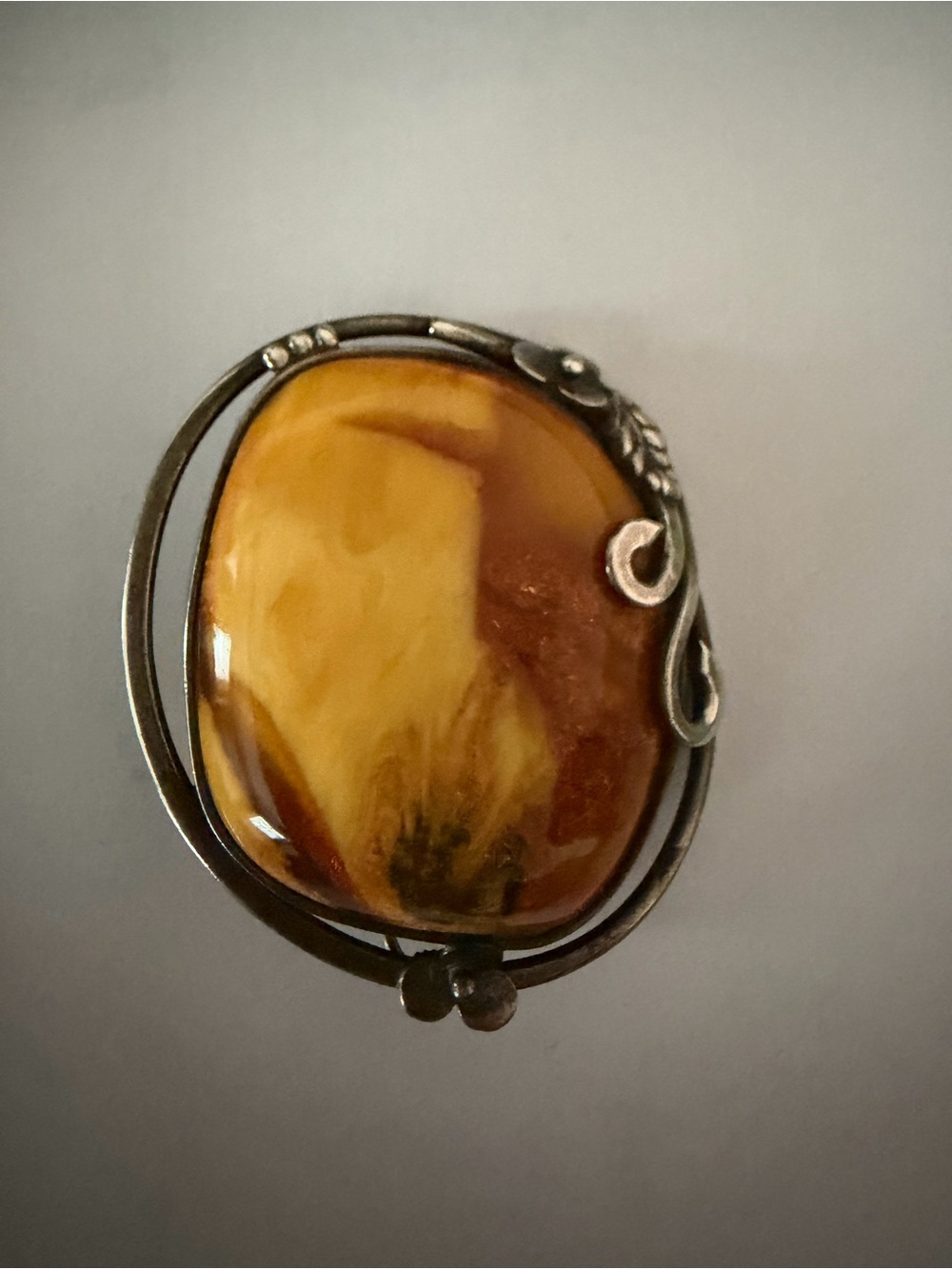 Vintage Sterling Silver - Amber Brooch. 
Mexico 1970’s